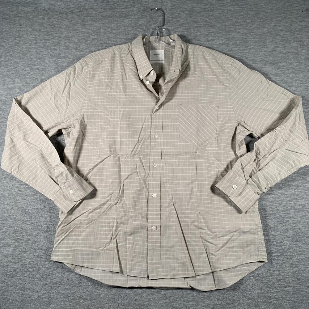 Billy Reid Shirt Mens XL Beige Check Cotton Button-Down Long Sleeve Casual